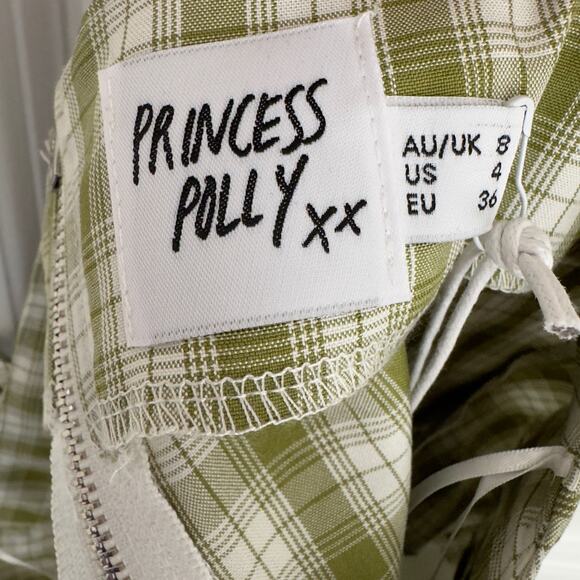 Princess Polly Tuscan Top Green plaid adjustable spaghetti strap sweetheart neck - Picture 4 of 9